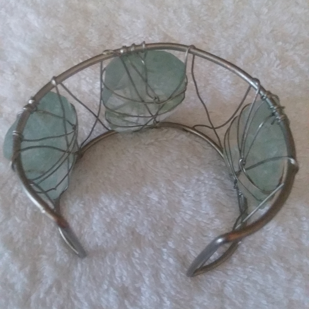 Silver Plated Statement Green Stone Cuff Bracelet - image 4